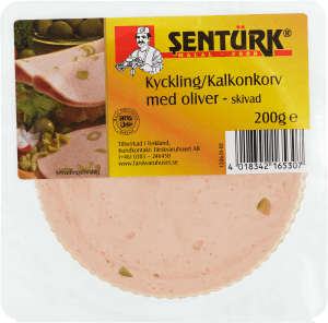 Kyckling Kalkonkorv med oliver skivad