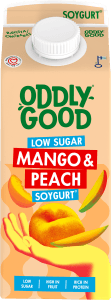 Sojamellamål Sojagurt Mango & Peach lättsockrad 1,8%