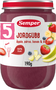 Puré Jordgubb, äpple, päron, banan & blåbär 5 Mån