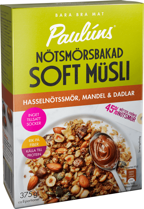 Nötsmörsbakad Soft Müsli Hasselnötssmör, Mandel & Dadlar