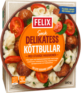 Delikatessköttbullar stuvade makaroner