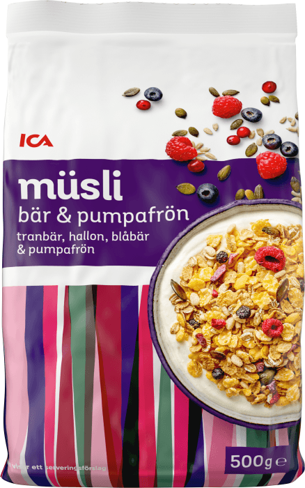 Müsli Tranbär hallon blåbär & pumpafrön