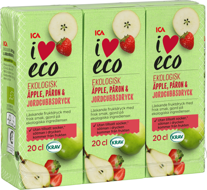 Fruktdryck Äpple, Päron & Jordgubb 3-p Eko