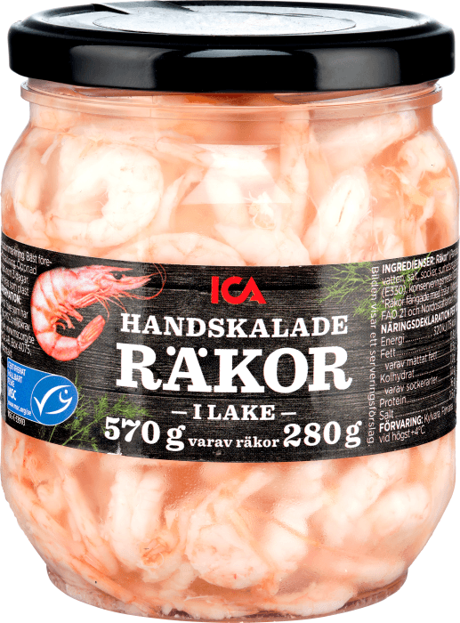 Räkor handskalade i lake