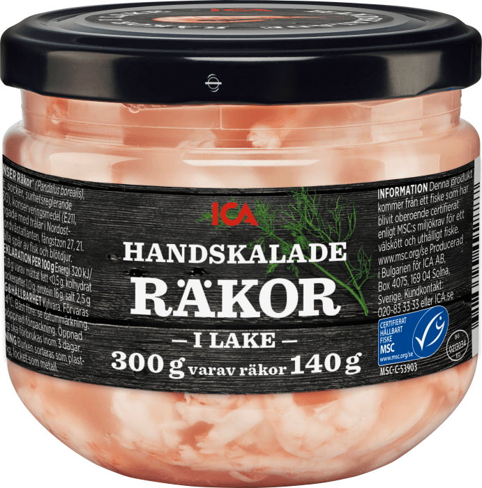 Räkor handskalade i lake
