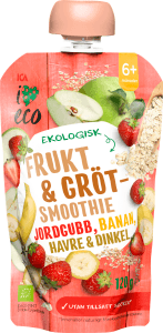 Grötsmoothie jordgubb, banan, havre & dinkel