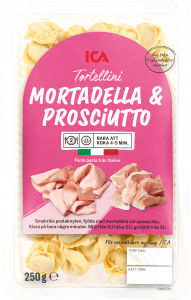 Pasta Tortellini Mortadella och Prosciutto Färsk