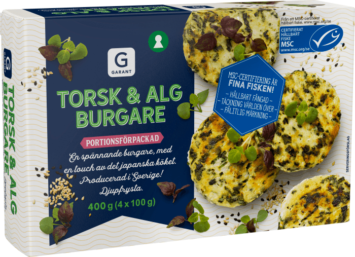 Burgare Torsk & Alger Fryst MSC 4-p