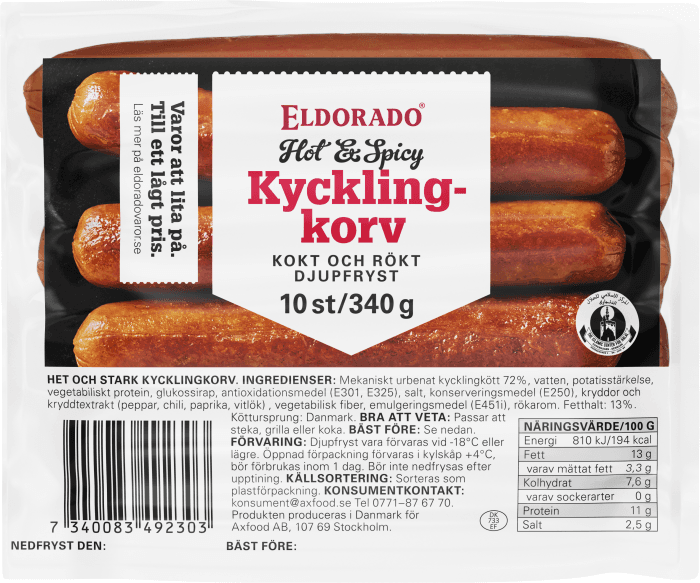 Kycklingkorv Hot & Spicy Fryst/ 10-pack