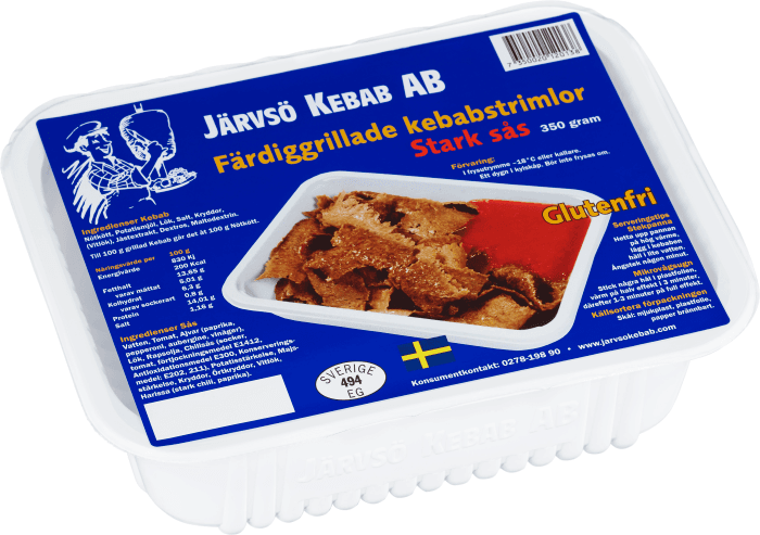 Färdiggrillad kebab med stark sås