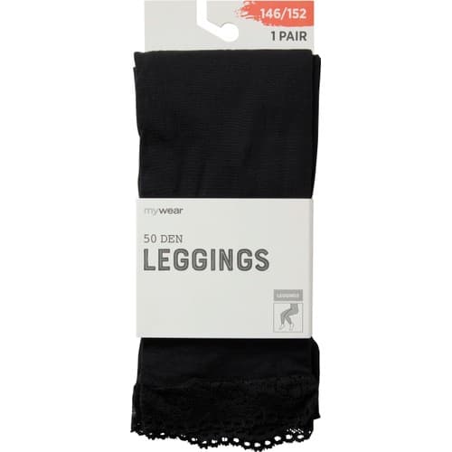 Leggings 50D med spets svart 110/116
