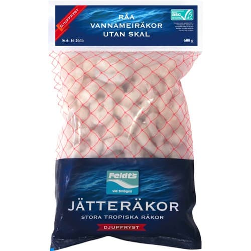 Vannameiräkor Rå Utan Skal 16/20 Frysta